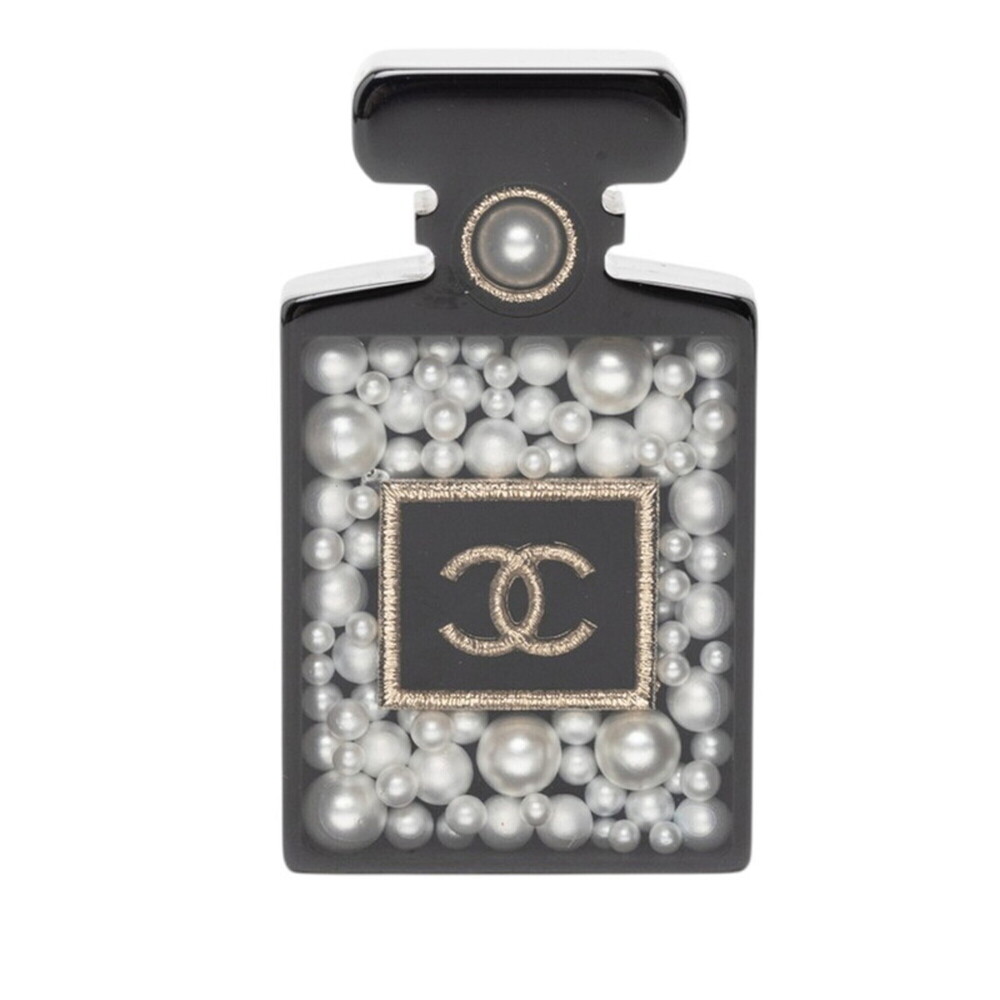 CHANEL Authentic Black Logo Brooch
